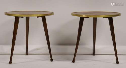 A Pair Of Brass Trim Side Tables.