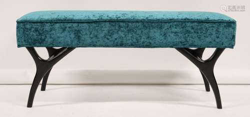 Ebonised & Upholstered Neoclassical Style Bench.