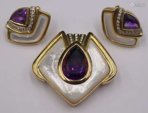 JEWELRY. 3 pc. Signed Denoir 14kt Gold, Diamond,