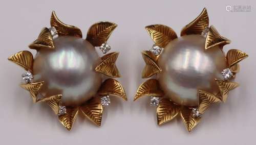 JEWELRY. Pair of French 18kt Gold, Mabe Pearl and