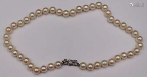 JEWELRY. Vintage Pearl Platinum & Diamond Necklace