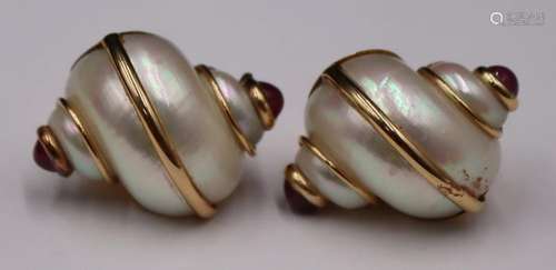 JEWELRY. Pair of MAZ 14kt Gold Mounted Shell