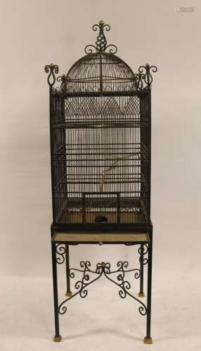 Large & Impressive Patinated & Gilt Iron Bird Cage