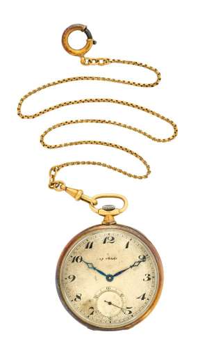 18K gold pocket watch 20th century Manual wind movement whit...