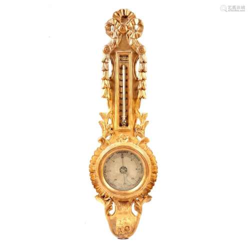 A Louis XV wall thermometer and barometer