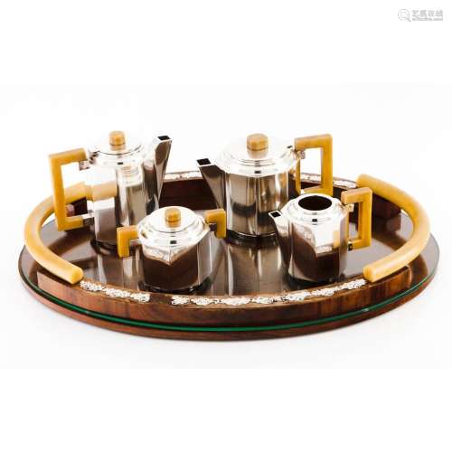 A tea and coffee set with platter
