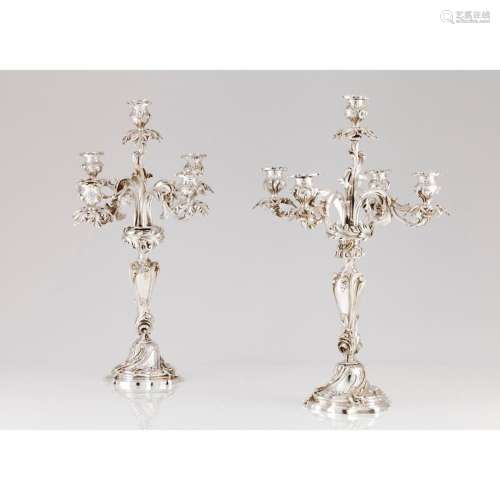A pair of Louis XV style five branch candelabra