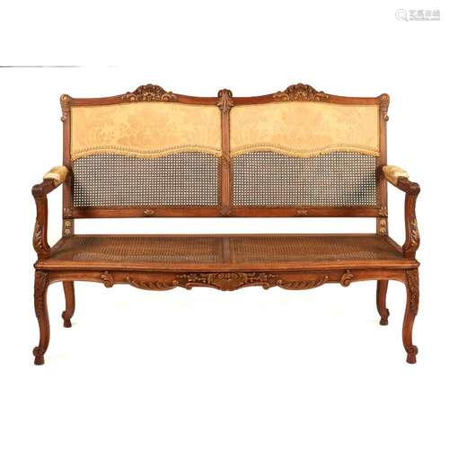 A pair of Louis XV style two seater settees and one chair