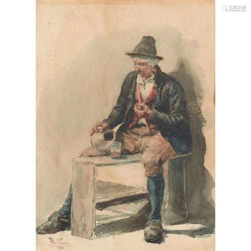 Artist or Maker Alberto de Sousa (1880-1961) A men smoking a...