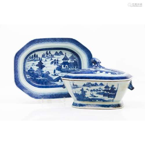 A tureen with cover and tray