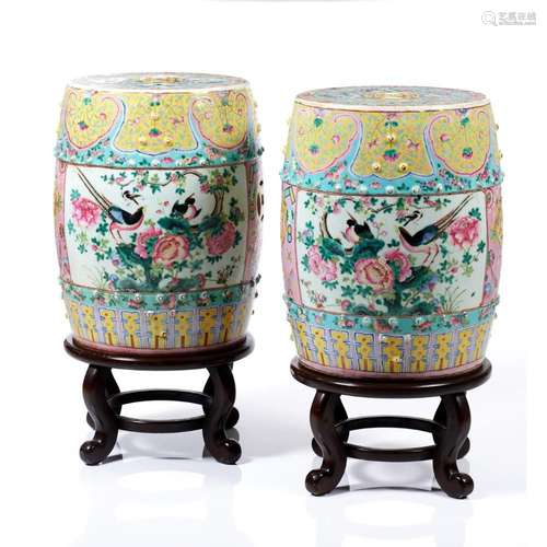 A pair of garden stools