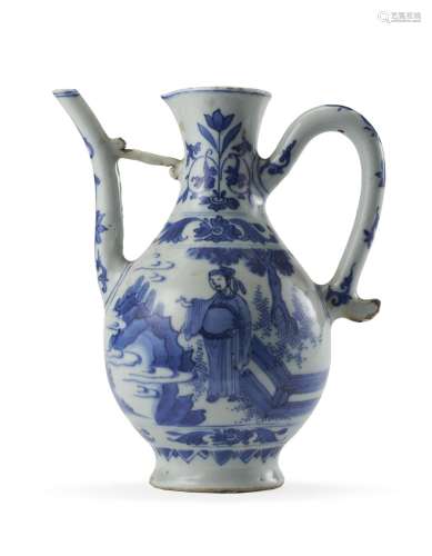 A blue and white porcelain pear shaped ewer