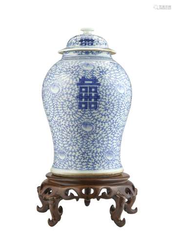 A blue and white porcelain potiche with Shuangxi symbol and ...