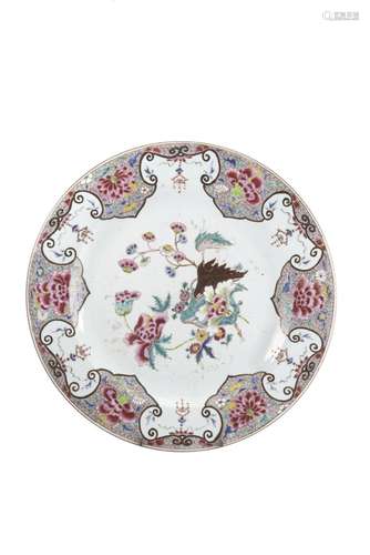 A large famille rose dish with flower decorations (slight de...