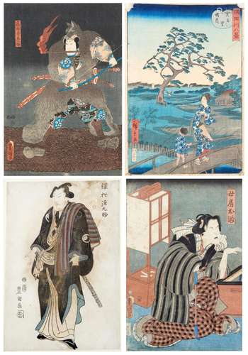 Lot of a polyptych oban by Kunisada