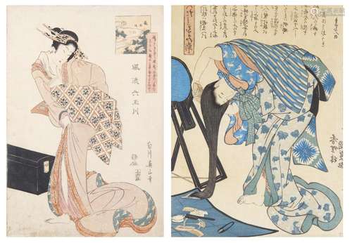 Lot of two woodcuts: Eizan "From the Series Fashionable...