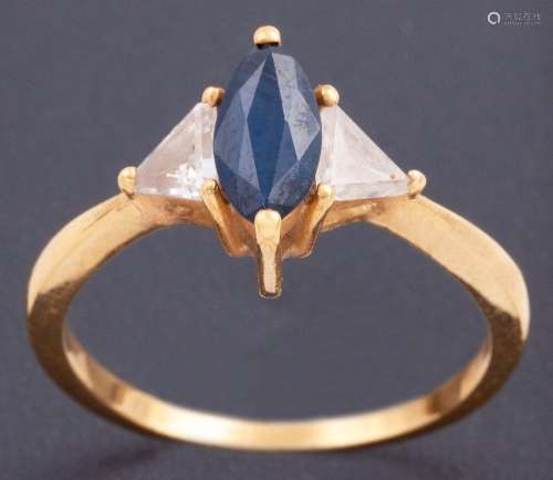 RING WITH CENTRAL SAPPHIRE ACCOMPANIED BY DIAMOND AND CUBIC ...