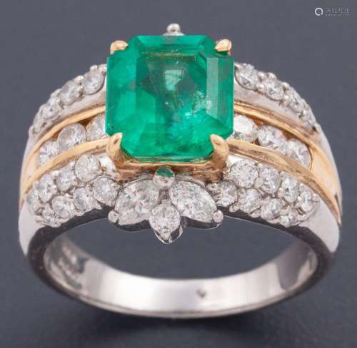 RING WITH CENTRAL COLOMBIAN EMERALD ACCOMPANIED BY DIAMONDS ...