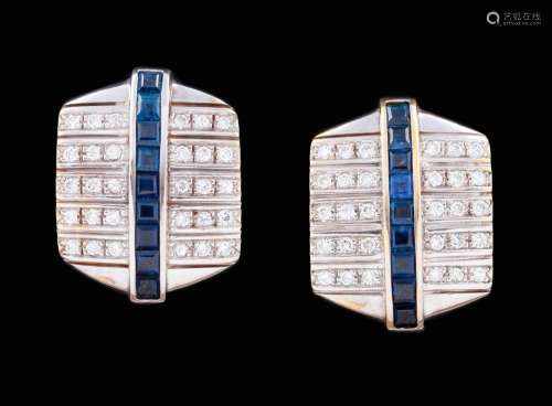 SAPPHIRE EARRINGS WITH DIAMONDS IN BICOLOR GOLD 18 KT_.<br /...