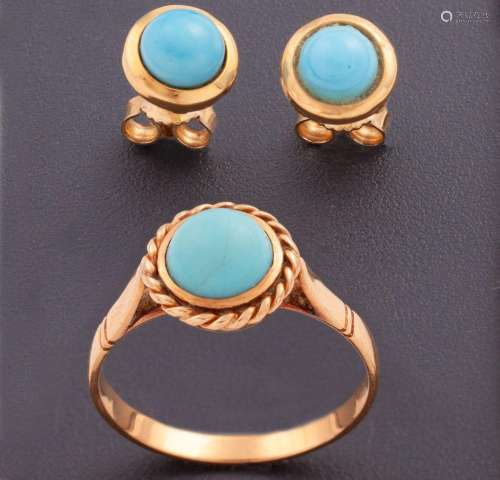 SET OF EARRINGS WITH TURQUOISE RING WITH TURQUOISE IN 18 KT ...