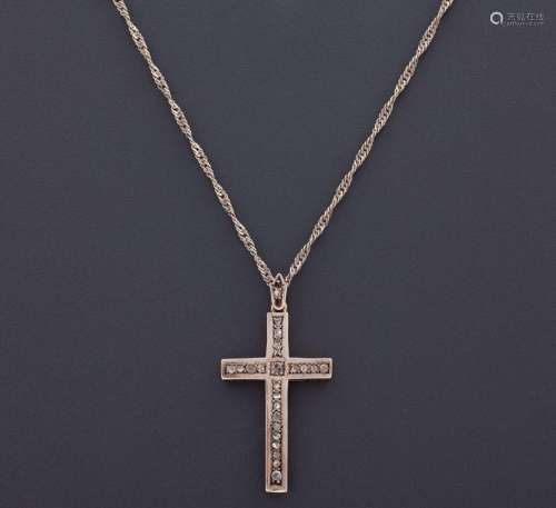 CHAIN MADE IN STERLING SILVER, CROSS PENDANT WITH DIAMONDS 1...