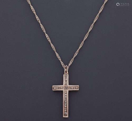 CHAIN MADE IN STERLING SILVER, CROSS PENDANT WITH DIAMONDS 1...