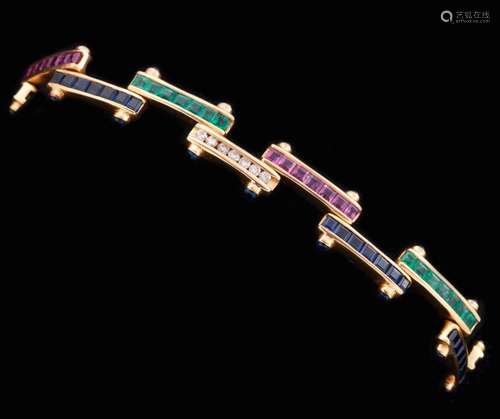 ARTICULATED LINK BRACELET IN 18 CARAT GOLD WITH DIAMONDS, RU...