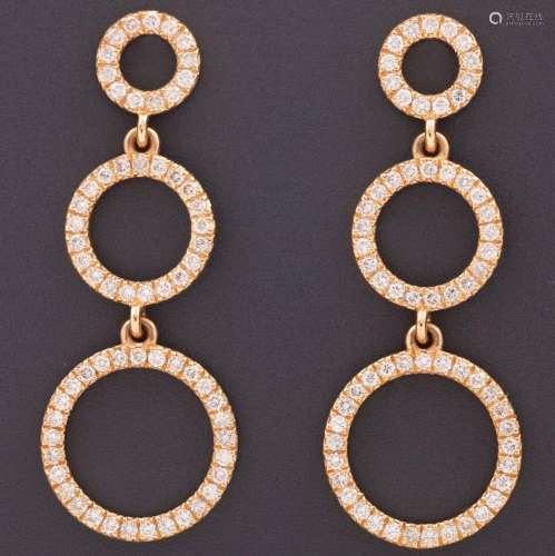 PAIR OF EARRINGS CIRCLES MADE IN 18 KT YELLOW GOLD AND DIAMO...