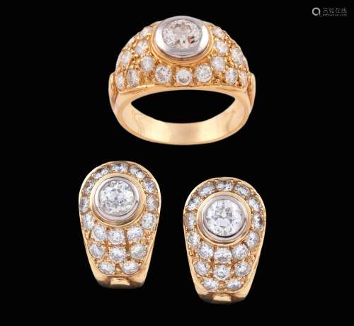 SPECTACULAR SET OF EARRINGS AND DIAMOND RING IN 18KT YELLOW ...