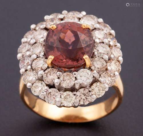 RING WITH CENTRAL PINK TOURMALINE SURROUNDED BY TWO DIAMOND ...