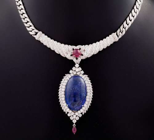 ART DECO STYLE NECKLACE WITH LARGE TANZANITE, ACCOMPANIED BY...