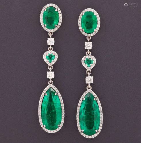 EARRINGS MADE OF 18 KT GOLD WITH DIAMONDS AND EMERALDS _<br ...