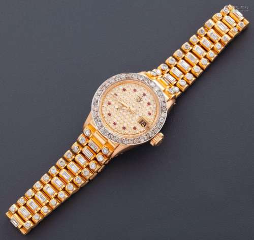 ROLEX WATCH 18 KT AND DIAMONDS AND RUBIES, ROLEX_.<br />
Rol...