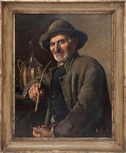 A.LORI _<br />
OLD MAN SMOKING PIPE _<br />
Oil on canvas _<...