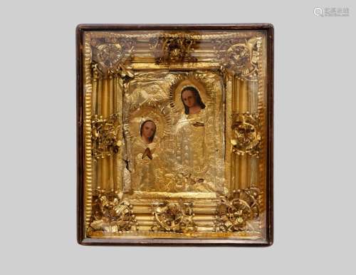 ICON WITH 24KT GOLD PLATED OKLAD DEPICTING SAINT PERPETUA AN...