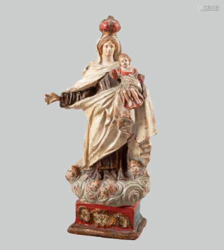 VIRGIN CROWNED WITH CHILD, 18TH CENTURY_.<br />
Polychrome t...