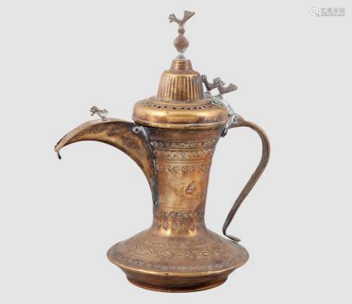 IMPORTANT COFFEE POT OF BRONZE DALLAH TYPOLOGY WITH GEOMETRI...