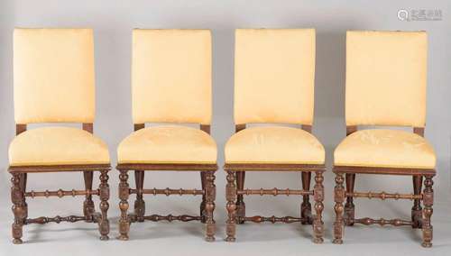 FOUR ALFONSINO CHAIRS, PPS. S. XX_.<br />
In chestnut wood, ...