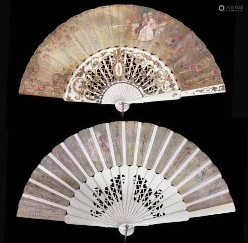 FAN WITH POLYCHROME WOOD FOLDING AND PARTIALLY GOLDEN WITH T...