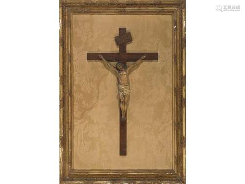 CRUCIFIED CHRIST, SPANISH SCHOOL 19TH CENTURY_.<br />
Carved...