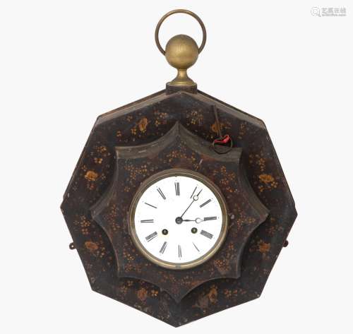 LACQUERED METAL WALL CLOCK WITH FLORAL DECORATION. PORTUGUES...