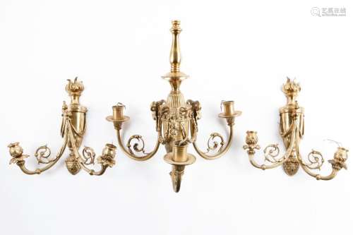 CEILING LAMP AND PAIR OF SCONCES BRONZE, LOUIS XVI STYLE_.<b...