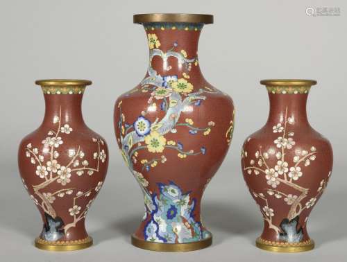 THREE CHINESE VASES IN CLOISONNÉ ENAMEL, PP. S. XX_<br />
Cl...
