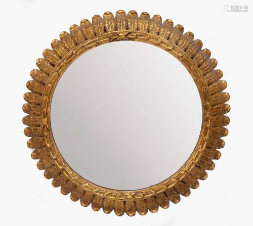 GILDED WOOD MIRROR IN CIRCULAR SHAPE WITH CARVED DECORATION ...