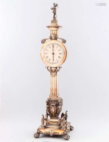 TABLE CLOCK MADE OF SILVER IN THE SHAPE OF AN OBELISK. _<br ...