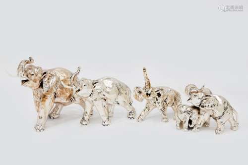 SET OF FOUR FIGURES OF ELEPHANTS Metal with sterling silver ...