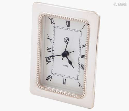 SILVER PLATED METAL TABLE CLOCK WITH COUNTER DECORATION