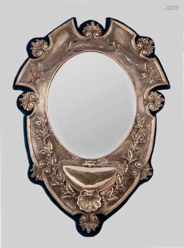 ENGLISH SILVER OVAL DRESSING TABLE MIRROR, 19TH CENTURY_.<br...