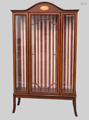 MAHOGANY WOOD DISPLAY CASE WITH MARQUETRY DECORATION WITH LE...