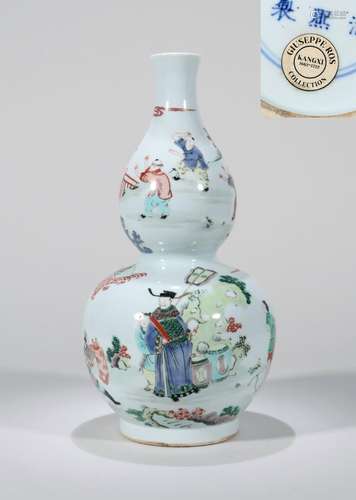 CHINESE PORCELAIN WUCAI FIGURES DOUBLE GOURD VASE